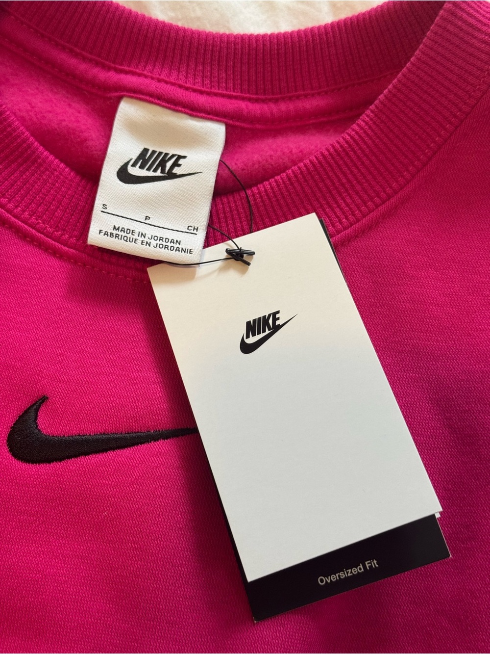 Nike Women's Hot Pink Cropped Sweatshirt with Black Swoosh Sz S - Picture 3 of 5
